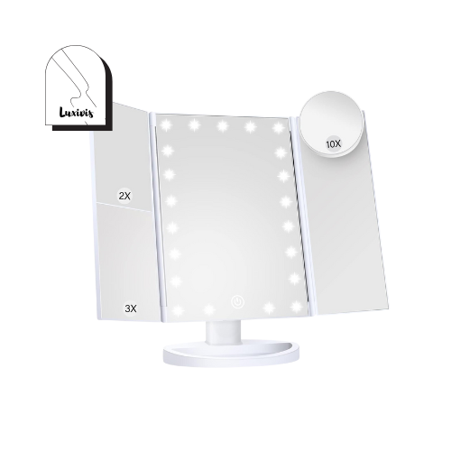 Trifold Vanity Makeup Mirror with Lights, White