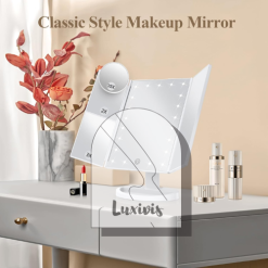 Trifold Vanity Makeup Mirror with Lights, White